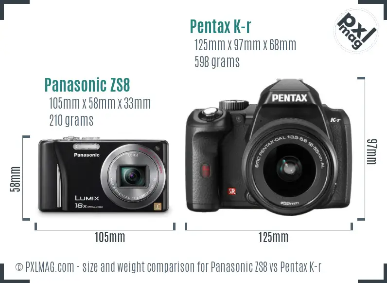 Panasonic ZS8 vs Pentax K-r size comparison
