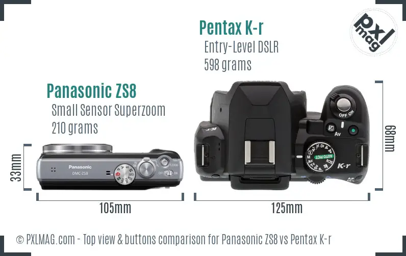 Panasonic ZS8 vs Pentax K-r top view buttons comparison