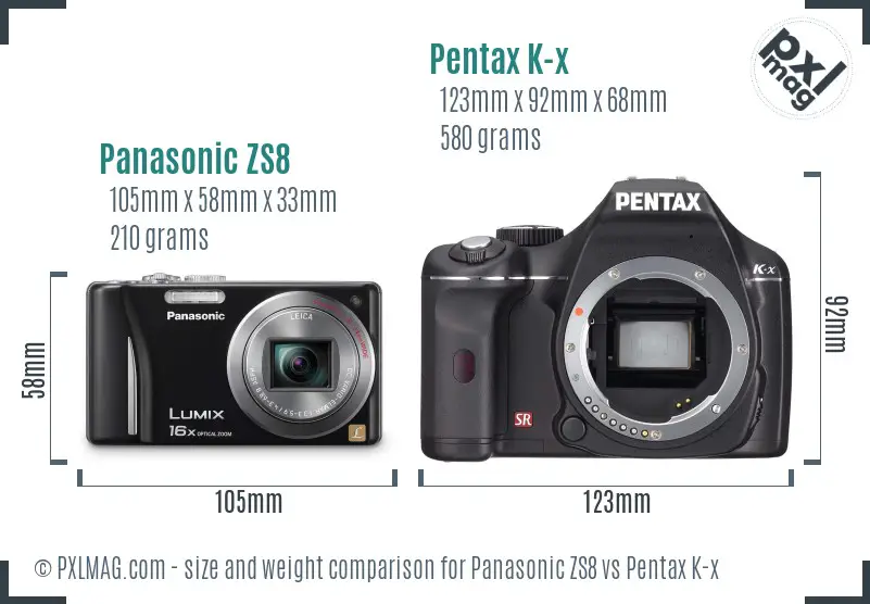 Panasonic ZS8 vs Pentax K-x size comparison