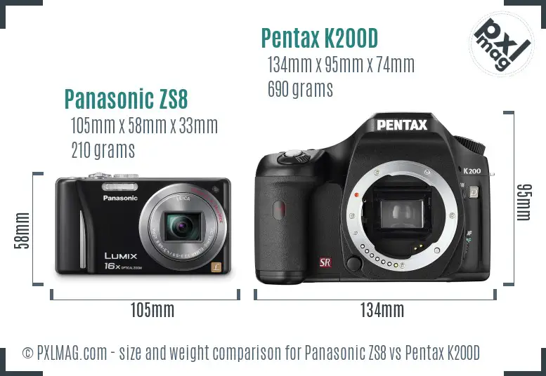 Panasonic ZS8 vs Pentax K200D size comparison