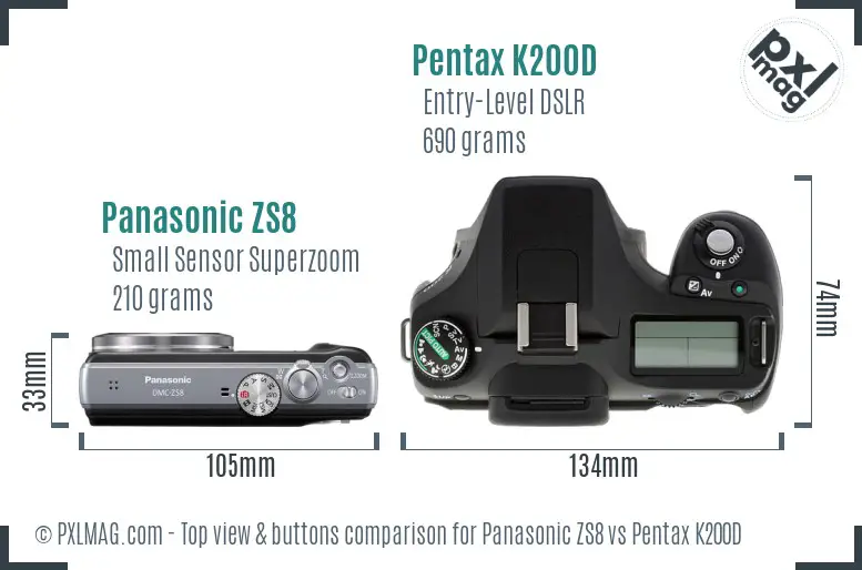 Panasonic ZS8 vs Pentax K200D top view buttons comparison