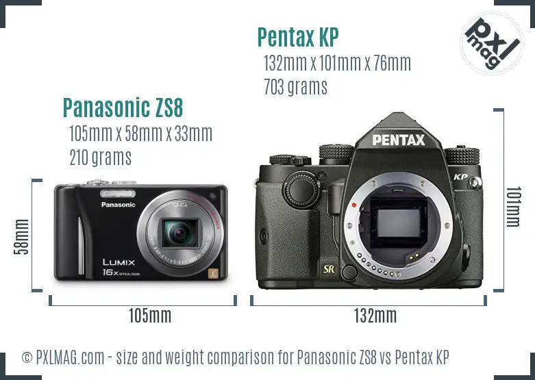 Panasonic ZS8 vs Pentax KP size comparison