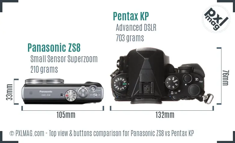 Panasonic ZS8 vs Pentax KP top view buttons comparison