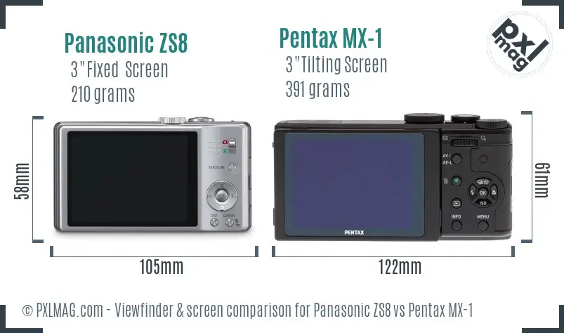 Panasonic ZS8 vs Pentax MX-1 Screen and Viewfinder comparison