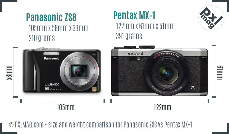 Panasonic ZS8 vs Pentax MX-1 size comparison