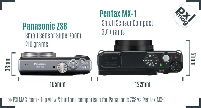 Panasonic ZS8 vs Pentax MX-1 top view buttons comparison