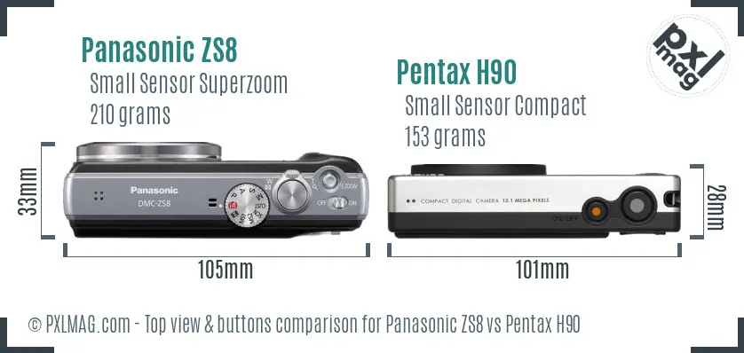 Panasonic ZS8 vs Pentax H90 top view buttons comparison