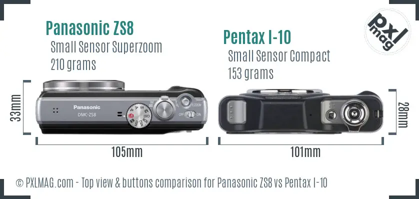 Panasonic ZS8 vs Pentax I-10 top view buttons comparison