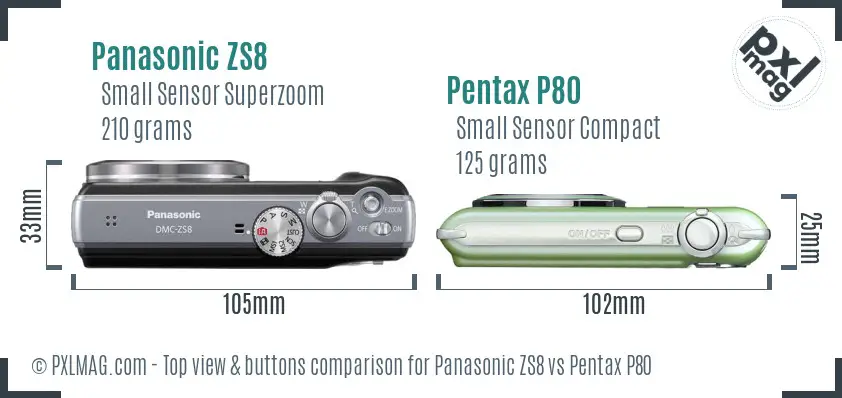 Panasonic ZS8 vs Pentax P80 top view buttons comparison