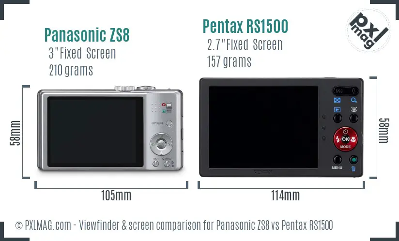 Panasonic ZS8 vs Pentax RS1500 Screen and Viewfinder comparison