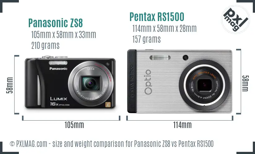 Panasonic ZS8 vs Pentax RS1500 size comparison