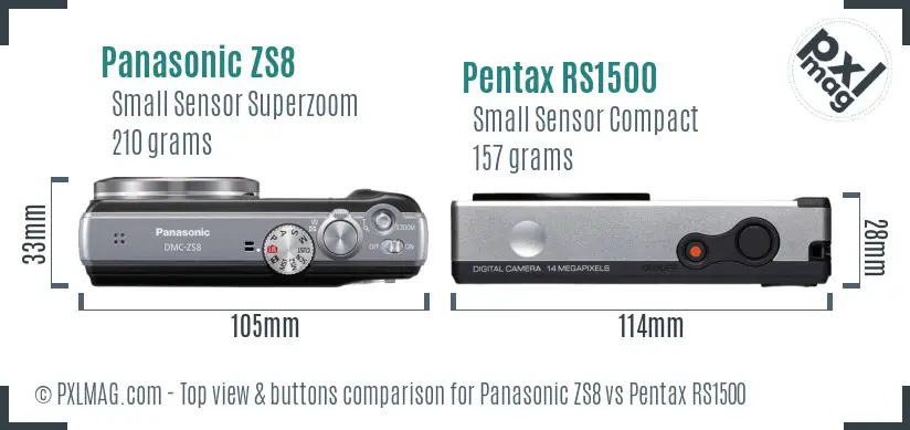 Panasonic ZS8 vs Pentax RS1500 top view buttons comparison