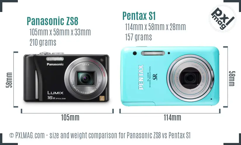 Panasonic ZS8 vs Pentax S1 size comparison