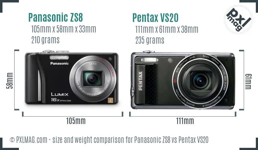Panasonic ZS8 vs Pentax VS20 size comparison