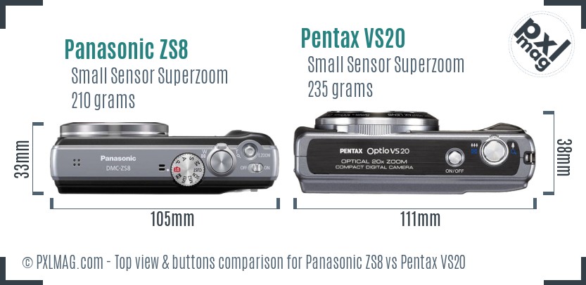 Panasonic ZS8 vs Pentax VS20 top view buttons comparison