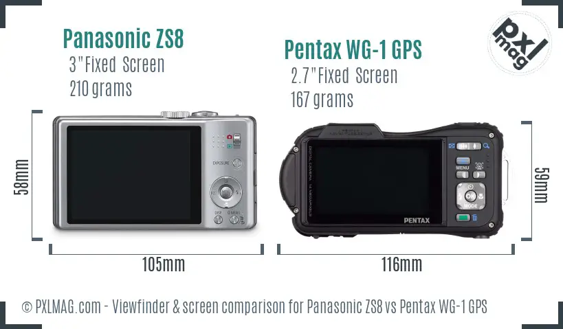 Panasonic ZS8 vs Pentax WG-1 GPS Screen and Viewfinder comparison