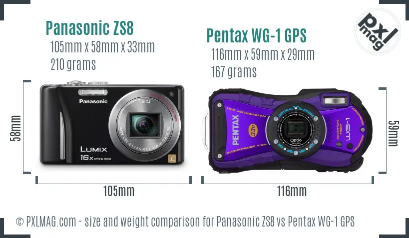 Panasonic ZS8 vs Pentax WG-1 GPS size comparison