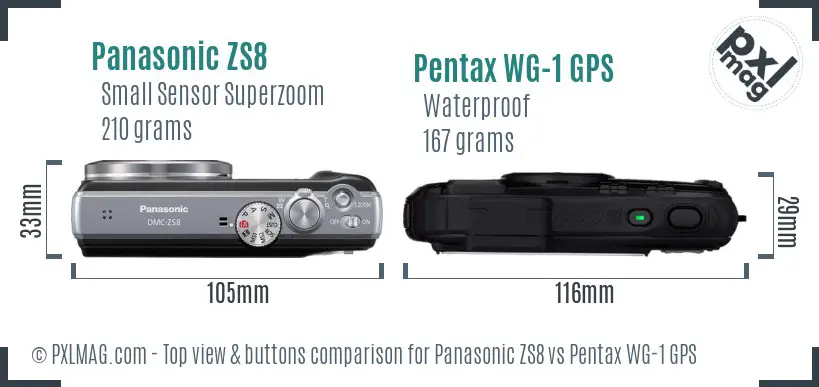Panasonic ZS8 vs Pentax WG-1 GPS top view buttons comparison