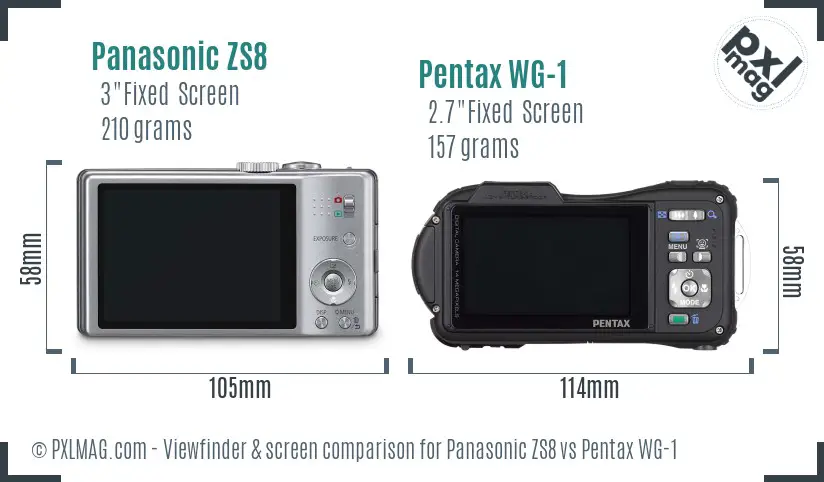 Panasonic ZS8 vs Pentax WG-1 Screen and Viewfinder comparison