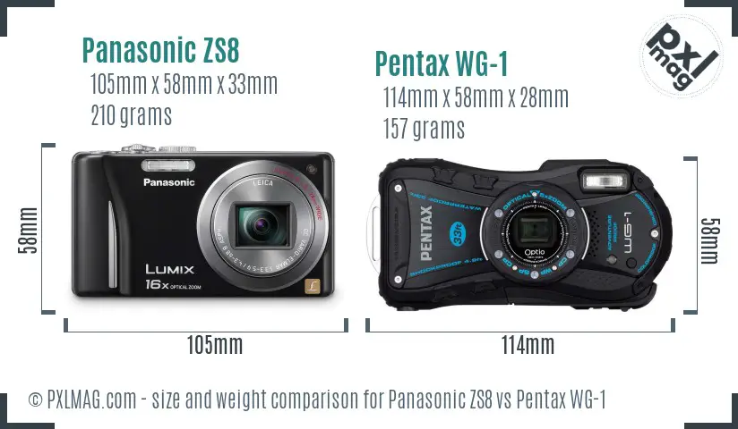 Panasonic ZS8 vs Pentax WG-1 size comparison