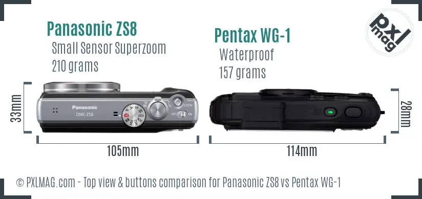 Panasonic ZS8 vs Pentax WG-1 top view buttons comparison