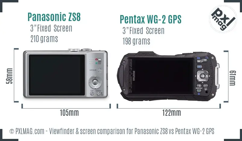 Panasonic ZS8 vs Pentax WG-2 GPS Screen and Viewfinder comparison