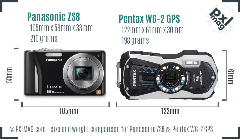 Panasonic ZS8 vs Pentax WG-2 GPS size comparison