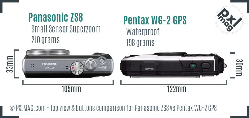 Panasonic ZS8 vs Pentax WG-2 GPS top view buttons comparison