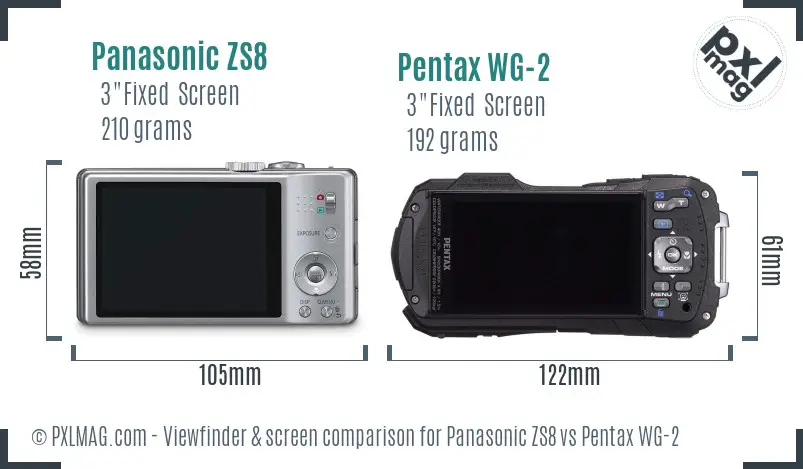 Panasonic ZS8 vs Pentax WG-2 Screen and Viewfinder comparison