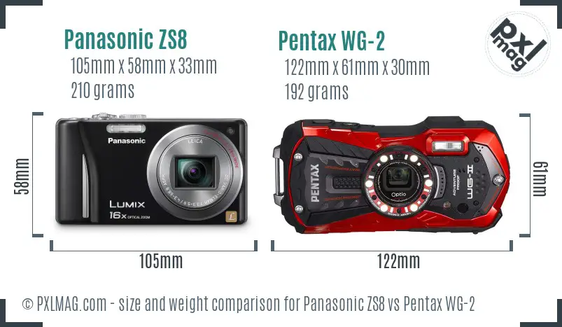 Panasonic ZS8 vs Pentax WG-2 size comparison