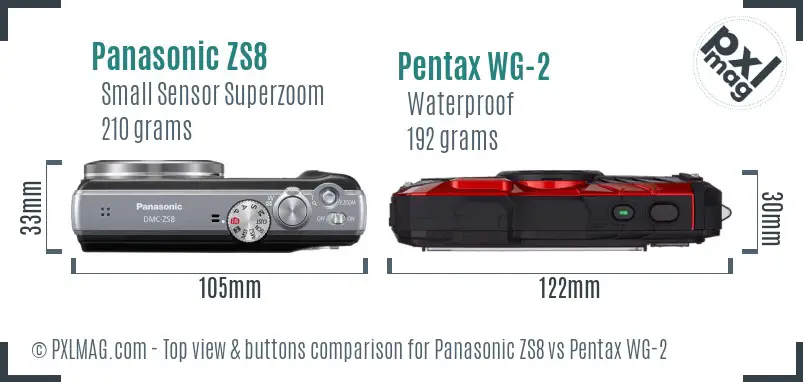 Panasonic ZS8 vs Pentax WG-2 top view buttons comparison
