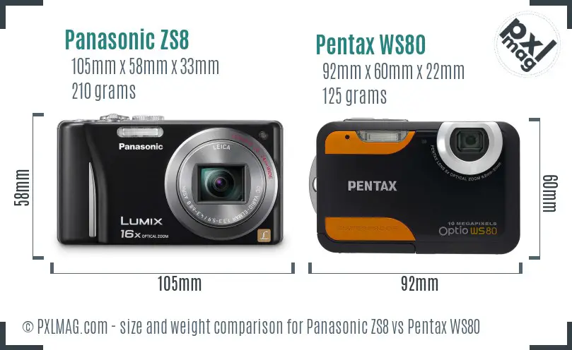 Panasonic ZS8 vs Pentax WS80 size comparison