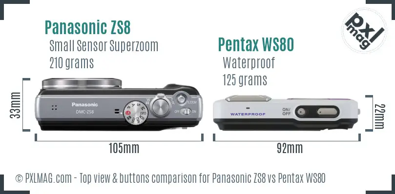 Panasonic ZS8 vs Pentax WS80 top view buttons comparison