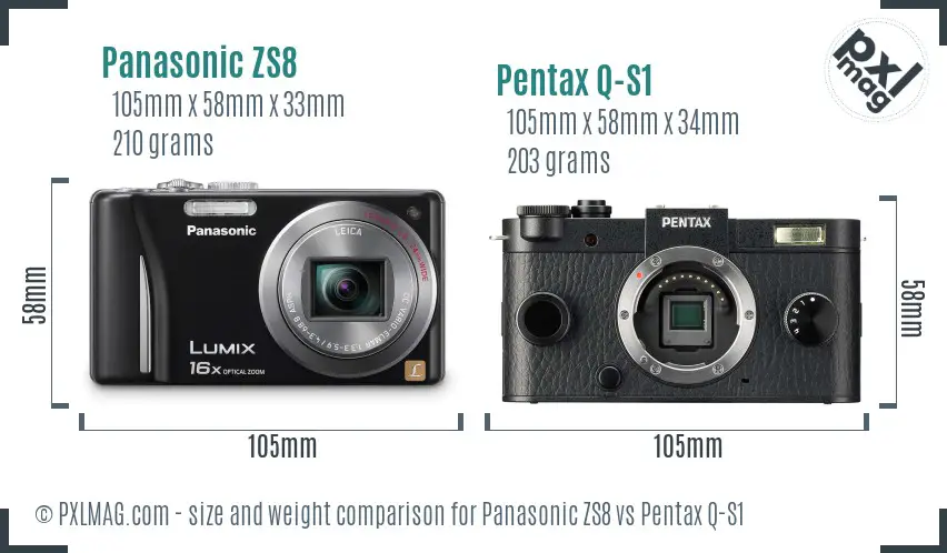 Panasonic ZS8 vs Pentax Q-S1 size comparison