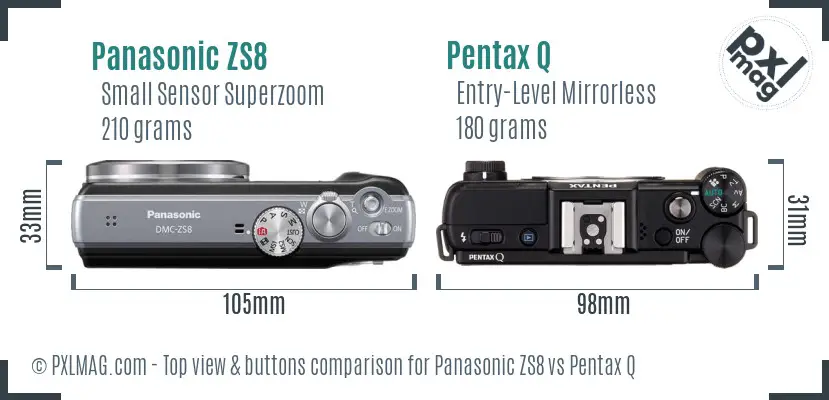 Panasonic ZS8 vs Pentax Q top view buttons comparison