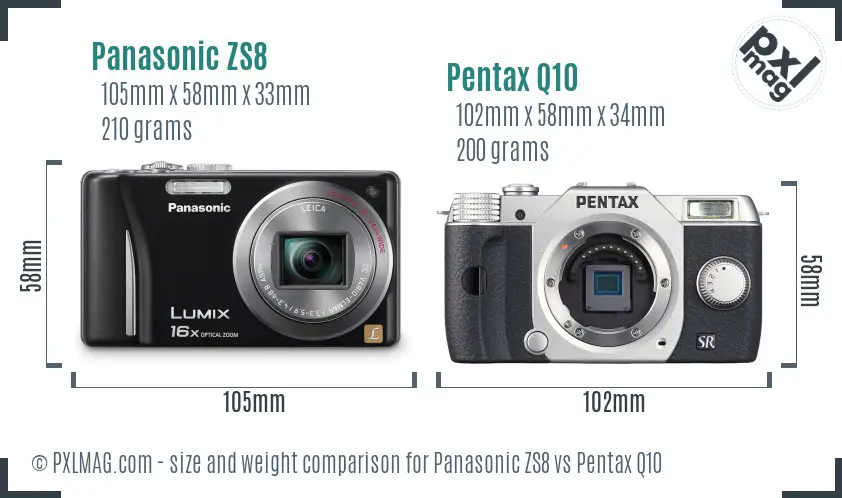 Panasonic ZS8 vs Pentax Q10 size comparison