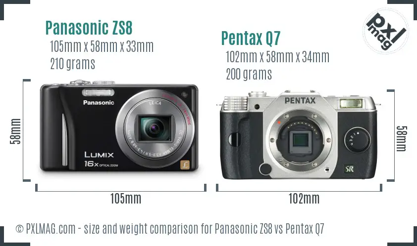 Panasonic ZS8 vs Pentax Q7 size comparison