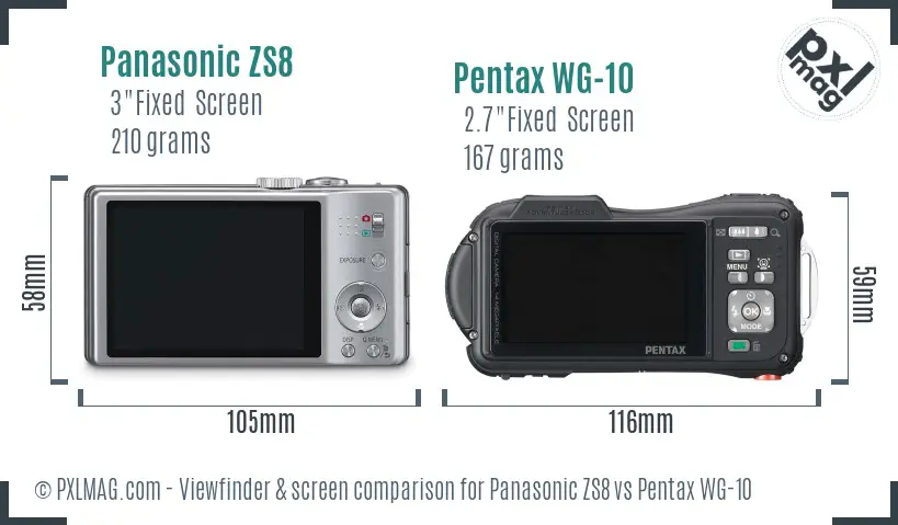 Panasonic ZS8 vs Pentax WG-10 Screen and Viewfinder comparison