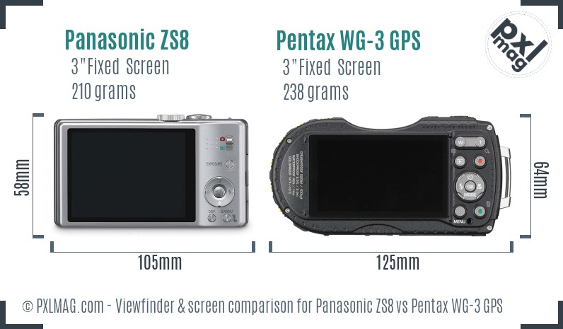 Panasonic ZS8 vs Pentax WG-3 GPS Screen and Viewfinder comparison