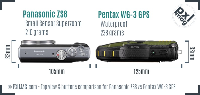 Panasonic ZS8 vs Pentax WG-3 GPS top view buttons comparison