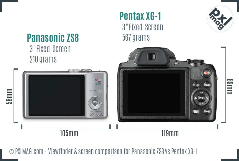 Panasonic ZS8 vs Pentax XG-1 Screen and Viewfinder comparison