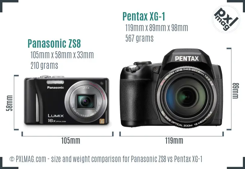 Panasonic ZS8 vs Pentax XG-1 size comparison