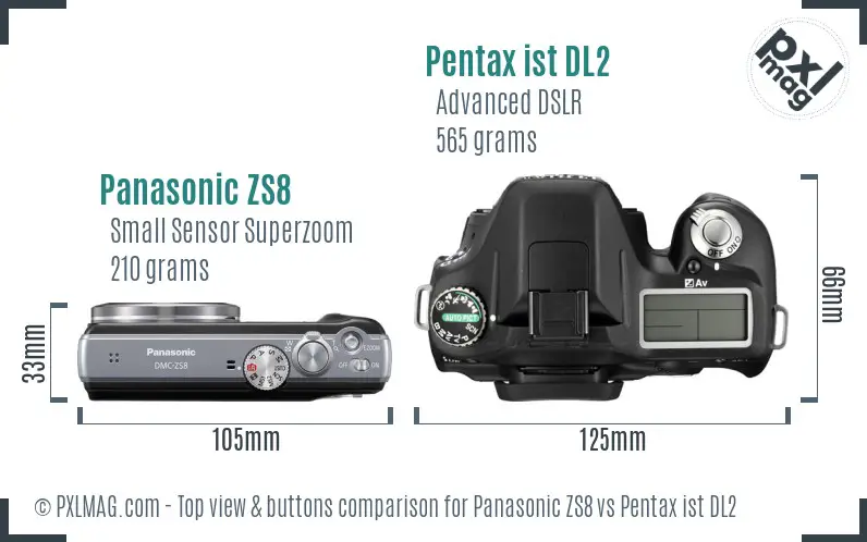 Panasonic ZS8 vs Pentax ist DL2 top view buttons comparison
