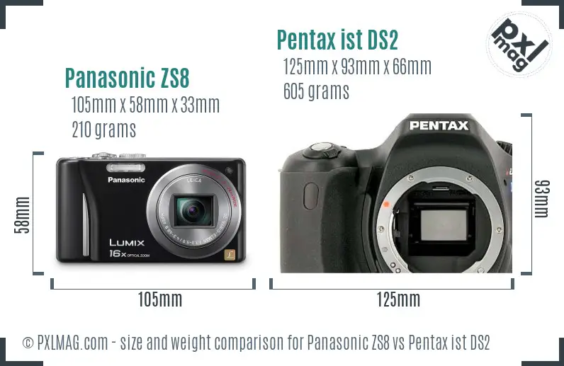 Panasonic ZS8 vs Pentax ist DS2 size comparison