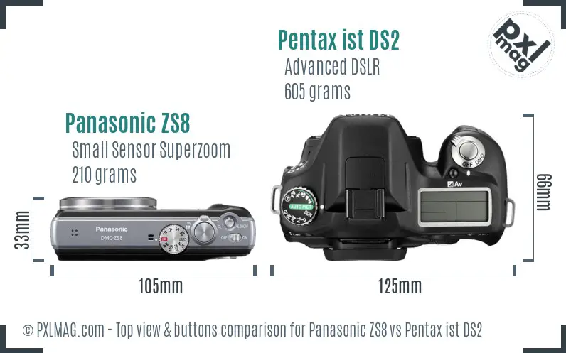 Panasonic ZS8 vs Pentax ist DS2 top view buttons comparison