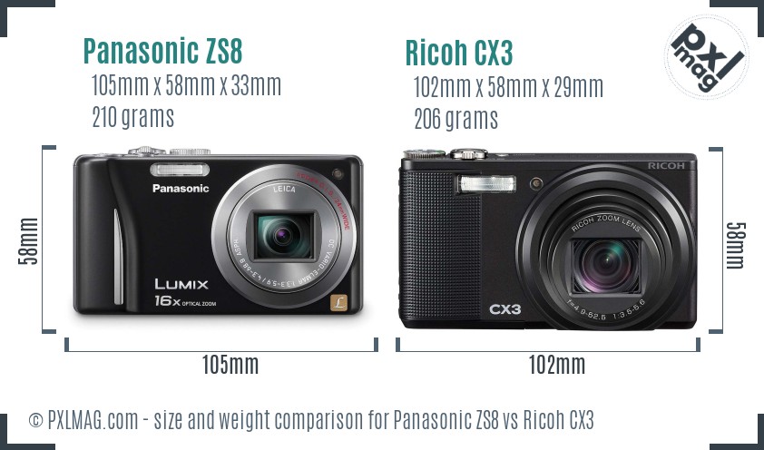 Panasonic ZS8 vs Ricoh CX3 size comparison Panasonic ZS8 vs Ricoh CX3 size comparison