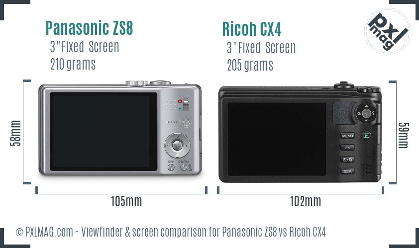 Panasonic ZS8 vs Ricoh CX4 Screen and Viewfinder comparison
