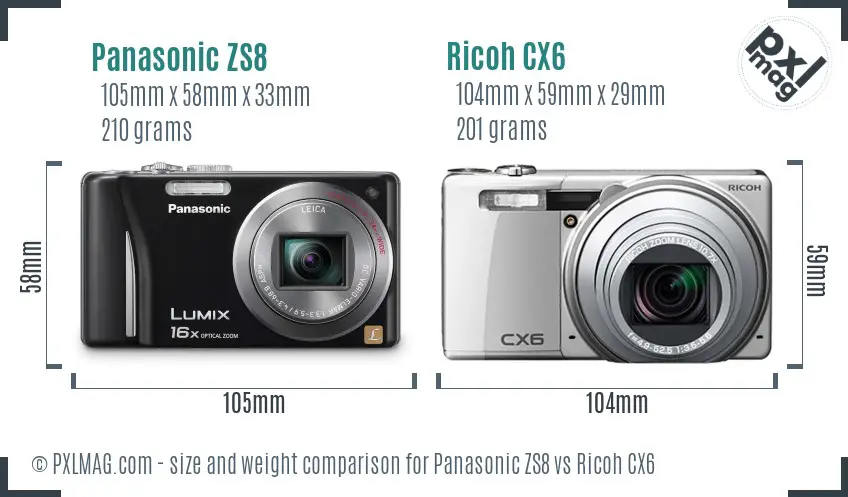 Panasonic ZS8 vs Ricoh CX6 size comparison Panasonic ZS8 vs Ricoh CX6 size comparison