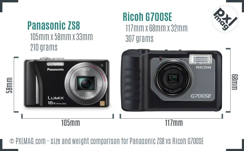 Panasonic ZS8 vs Ricoh G700SE size comparison Panasonic ZS8 vs Ricoh G700SE size comparison