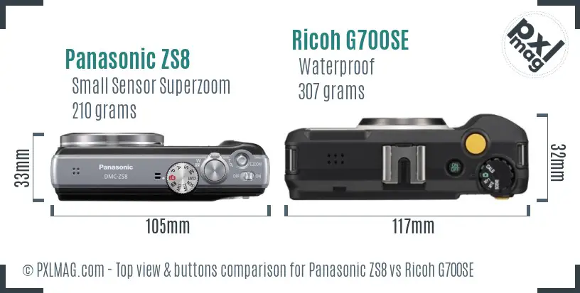 Panasonic ZS8 vs Ricoh G700SE top view buttons comparison Panasonic ZS8 vs Ricoh G700SE top view buttons comparison
